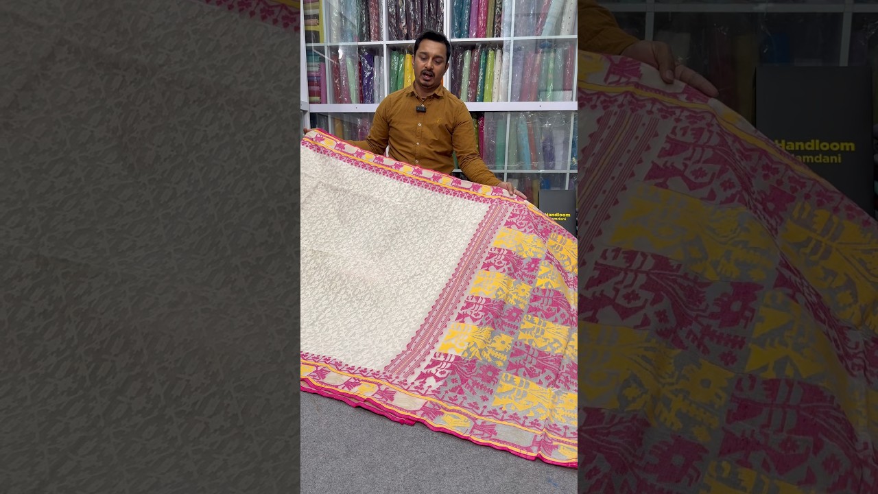 100 count cotton thread white colour  handloom Jamdani saree (+8801723094152)