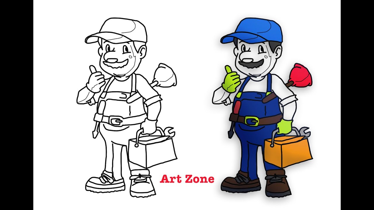 How to draw a Plumber step by step turorial 2021 YouTube