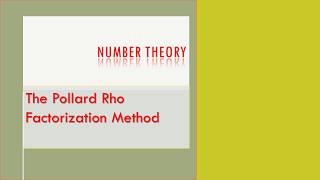Pollard Rho Factorization Method