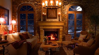 Blizzard Sounds and Livingroom Ambience - Snowstorm Sounds with Fireplace Crackling and Howling Wind