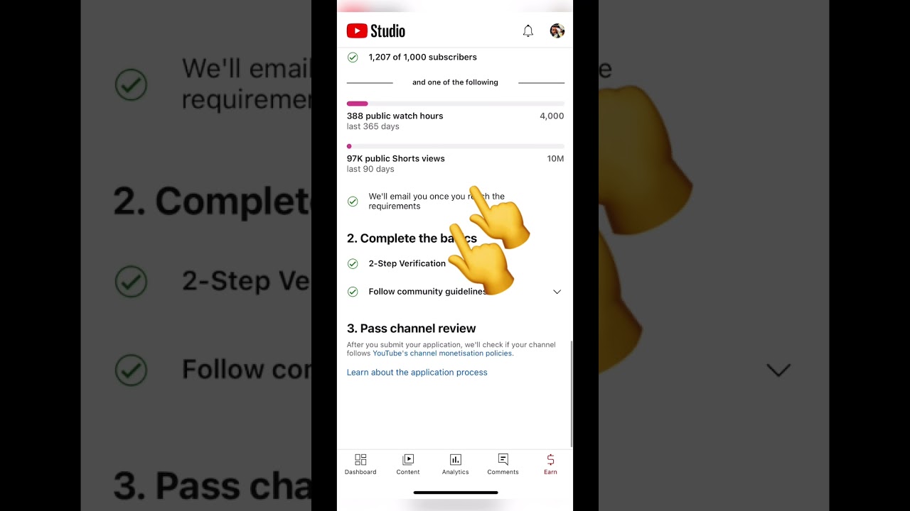 1k subscribers/4000 watch hours/ 10M view/