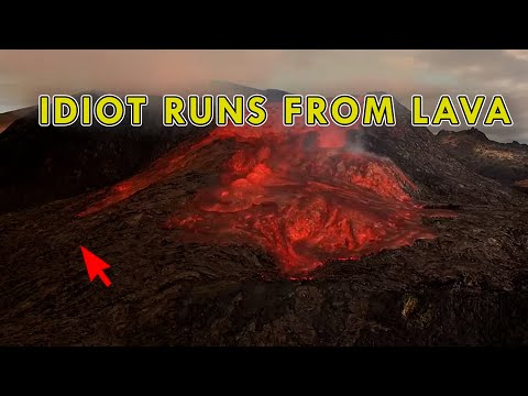 Idiot Runs From Lava After Climbing To The Eruption Cone