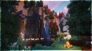 🍁 Minecraft Cliffside Waterfall Ambience w/C418 Music | 10 Hours