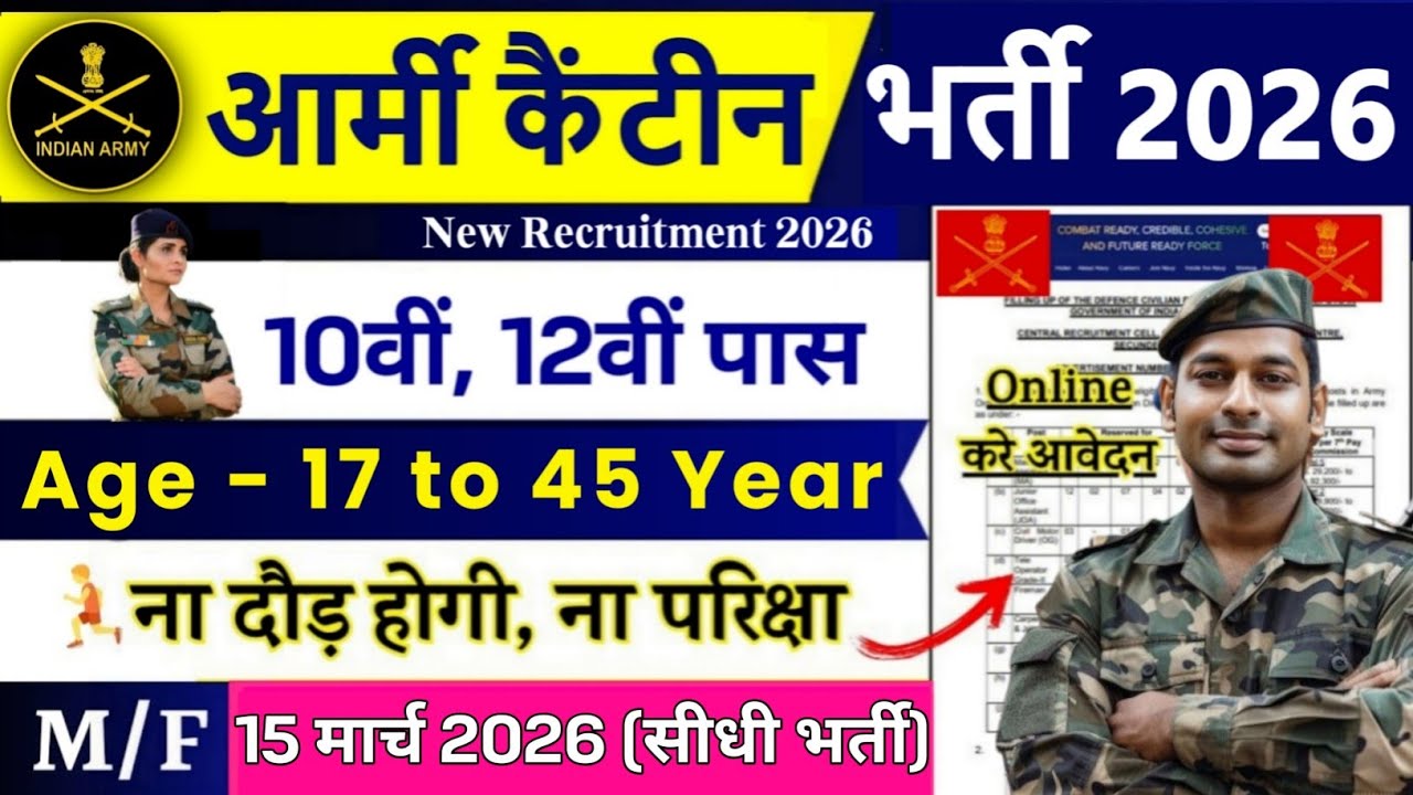 Army Canteen New Vacancy 2026 | Army Canteen Recruitment 2026 | 10th Pass | Army Canteen Bharti 2026
