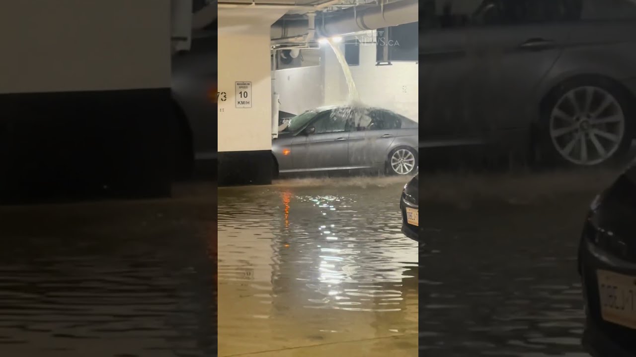 Flooding Causes Pipe Burst In Toronto Filling Open Car With Brown Water