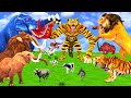 5 Giant Indian Elephant vs Angry Lion vs 3 Giant Tiger wolf Lion fight Cow Saved by Woolly Mammoth