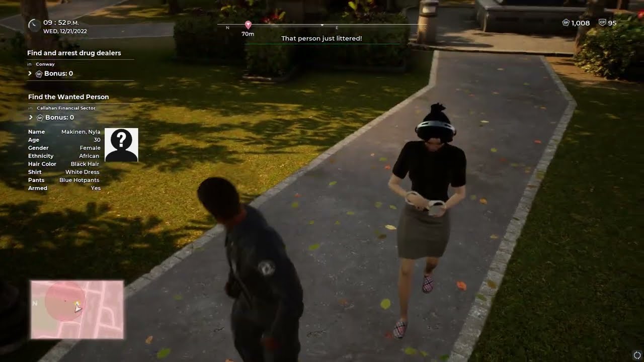 Handcuffed woman taking a walk