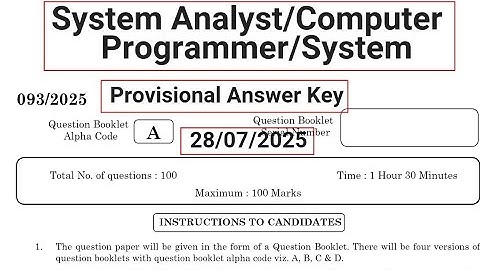 Kerala PSC #Provisional Answer Key (93/2025) #System Analyst Computer Programmer System