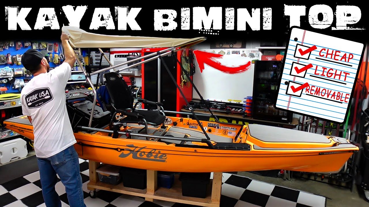 Bimini top for sit on top kayak with fishing rod holders attached