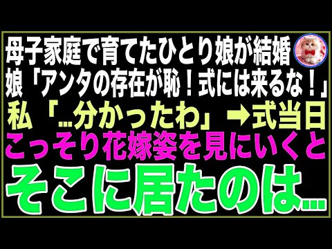 【スカッと】母子家庭で育てたひとり娘が結婚→娘「アンタの存在が恥！式には来るな！」私「…分かったわ」結婚式当日、こっそり娘の花嫁姿を見る私の隣から「反撃準備は出来た？」私「ええ」【感動する話】