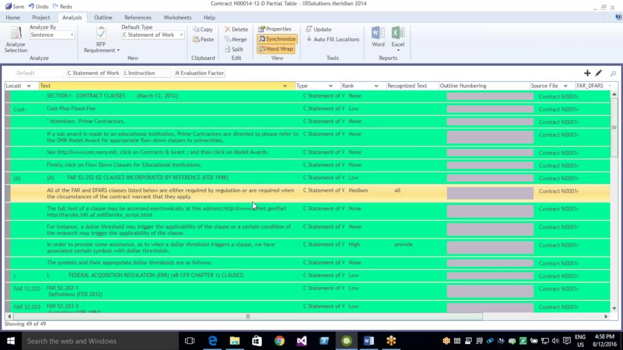 Meridian for RFP Analysis Analyzing Tables