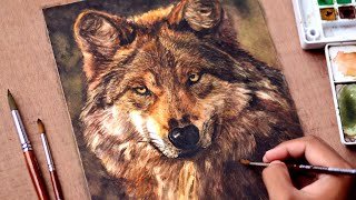 Painting Realistic Wolf in Watercolor