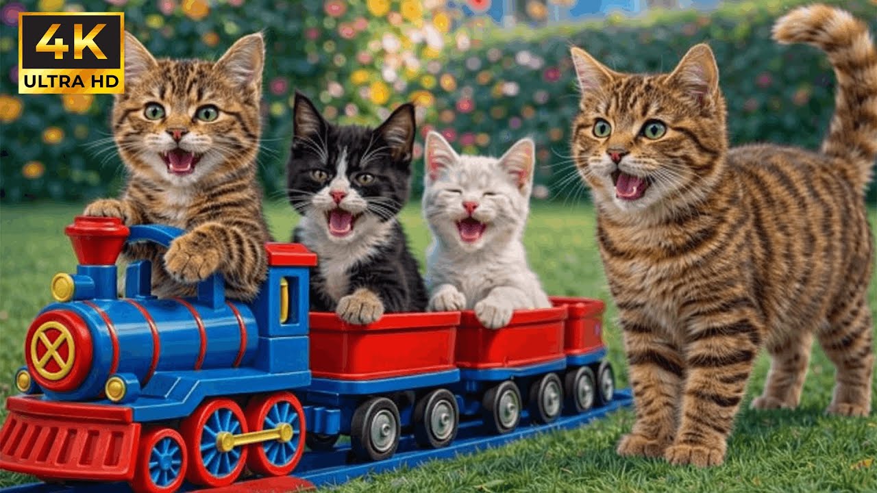 Mama Cat & Baby Kittens Build a Toy Train 🚂✨ Cutest Family Moments Ever!