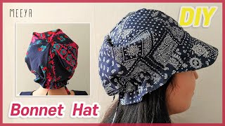 DIY Bonnet Hat |bandana|보넷 두건 만들기|모자두건|Scrub cap|Sun Hat|tutorial|반다나|Hair scarf|헤어스카프|ボンネットハット