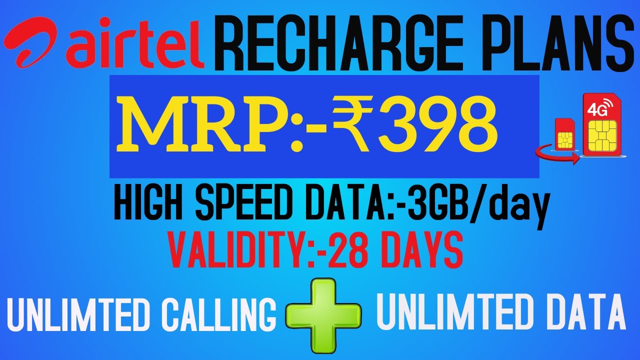 Airtel Recharge Plans MRP -398|validity-28days|unlimted calling|Airtel Tarrif plans,recharge plans