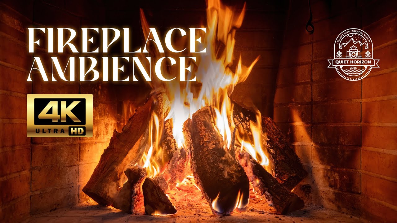 Fireplace Ambience 🔥 Cozy Crackling Fire | Relax, Study, Sleep | Quiet Horizon 4K