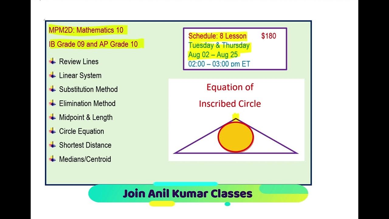 Find Equation of Circle Inscribed in a Triangle Formed by Intersection of Three Lines YouTube