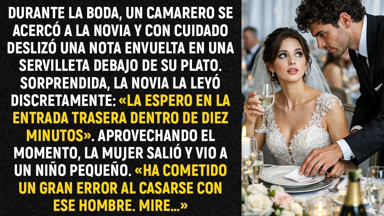 Durante la boda, un camarero se acercó a la novia y con cuidado deslizó una nota envuelta en una...