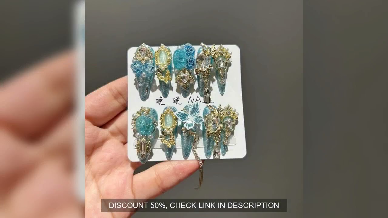 10Pcs High Quality Handmade Press on Nails Qingwu Yuanshan Green Spring/Summer Explosive Luxury Heav