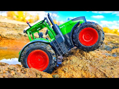 TRACTOR GETS STUCK! Toy TRACTOR Rescue RC CARS!