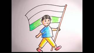 Flag Drawing Easy || Boy holding India Flag drawing || Republic day drawing || Independence Day draw