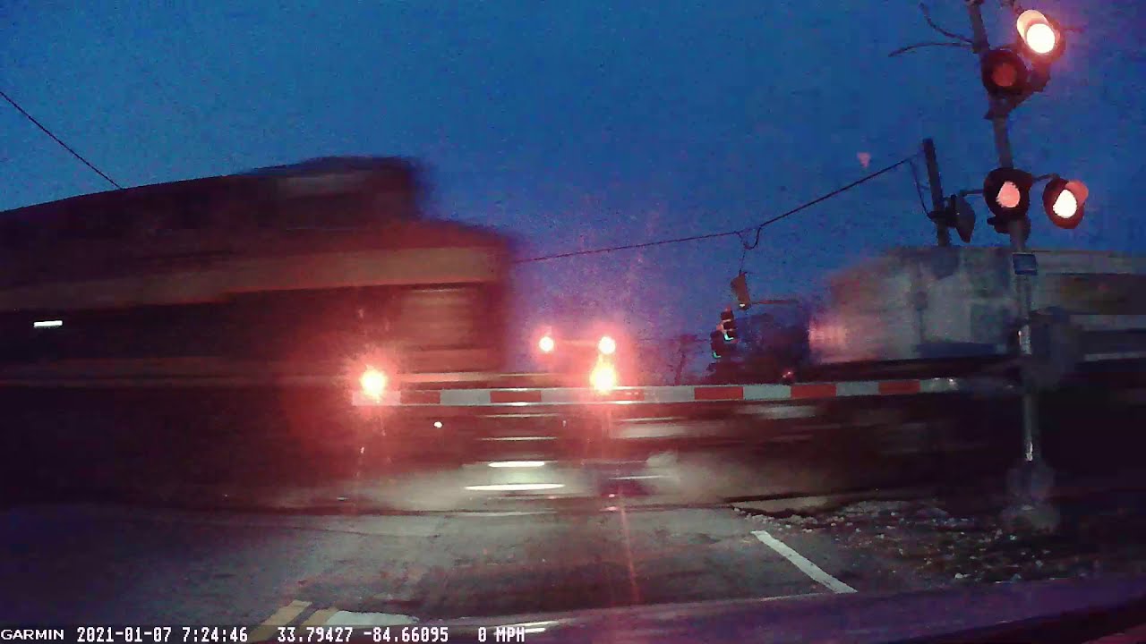 School bus & SUV outruns train warning lights and signal, #27