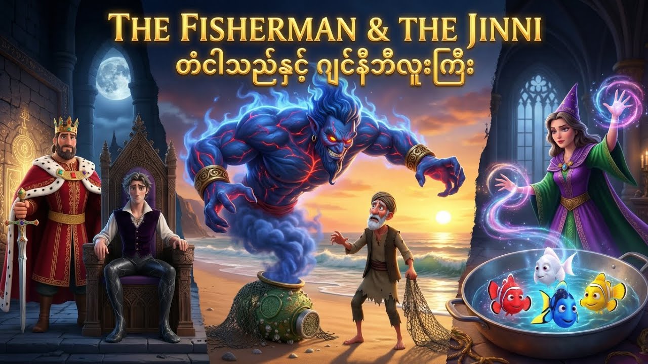 ပင်လယ်ထဲက ကောက်ရတဲ့ သေမင်းတမန်အိုးနဲ့ တံငါသည်အဘိုးအိုရဲ့ ကံကြမ္မာ(The Fisherman & The Jinni
