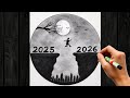 Happy New Year 2026 Easy Drawing Of Nature | New Year Easy Drawing | New Year Beautiful Drawing