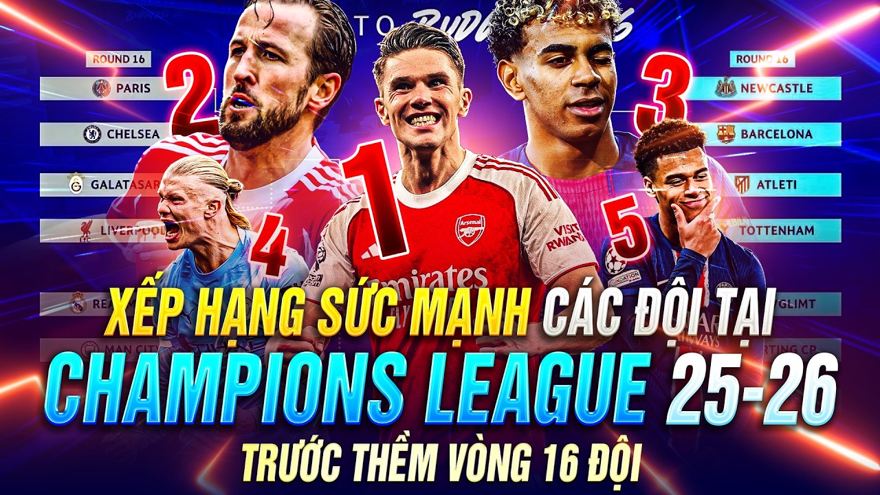 XẾP HẠNG SỨC MẠNH CÁC ĐỘI TẠI CHAMPIONS LEAGUE 25-26 TRƯỚC THỀM VÒNG 16 ĐỘI