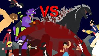 Team Anime Characters vs Ebirah (Anime Series vs Godzilla)| Sticknodes Animation!