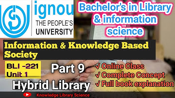 BLIS221 ignou classes unit 2 Part 9 libraries Information & Knowledge basedsociety Hybrid library