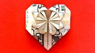 Origami Dollar Bill Star Flower Heart Tutorial, How to make money origami star flower heart, DIY