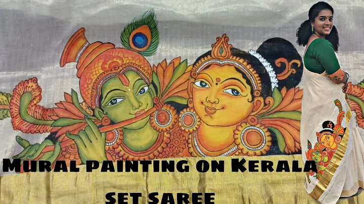 Radha Krishn mural painting on Kerala set saree