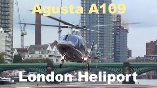 Agusta A109 Helicopter Landing Engine Start And Takeoff London Heliport