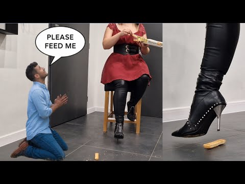 Beautifull Lady in Leather Leggings Crushing Sweets with Her Stunning Spiky High Heel Boots! 😈😘