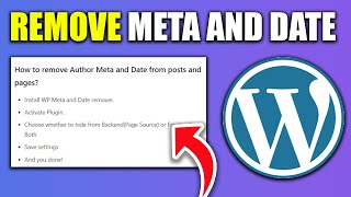 How To Remove Author Name And Date In Wordpress Posts - Best Method