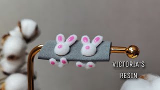Easter fluffy bunny / UV resin earring jackets