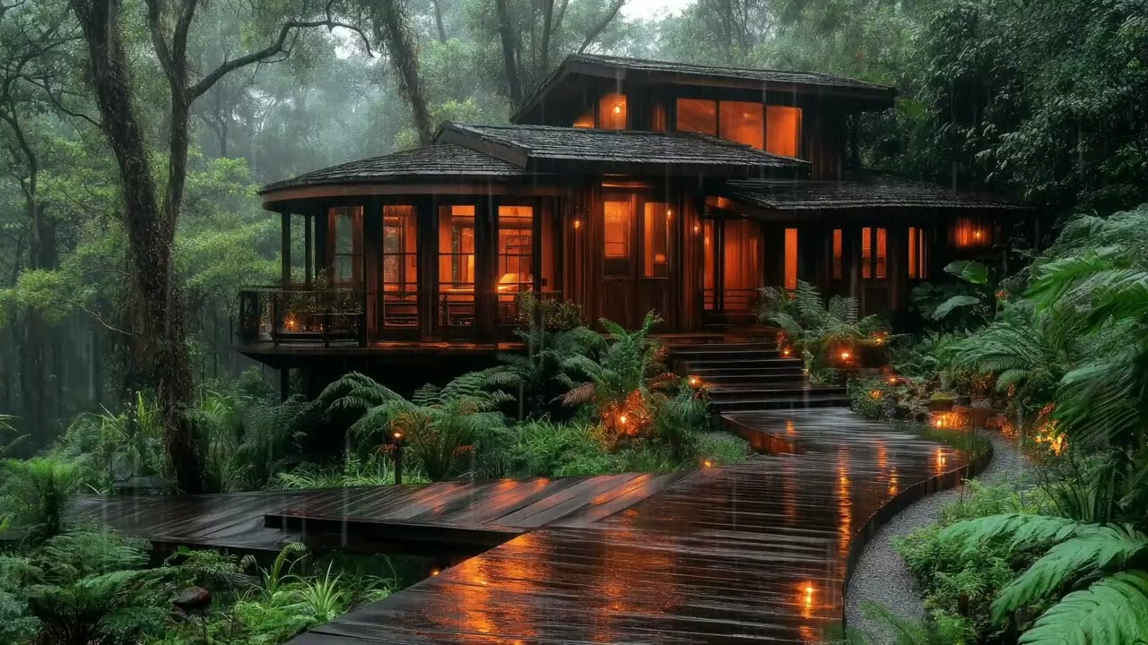 Rain on Surrounding Windows Outside a Cozy Cabin| Nature Sounds for Relaxation & Focus #rain #relax