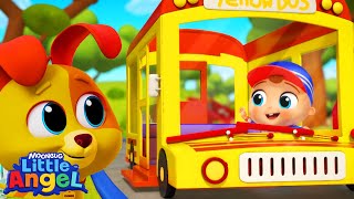 wheels on the yellow bus with bingo animal learning videos little angel kids songs