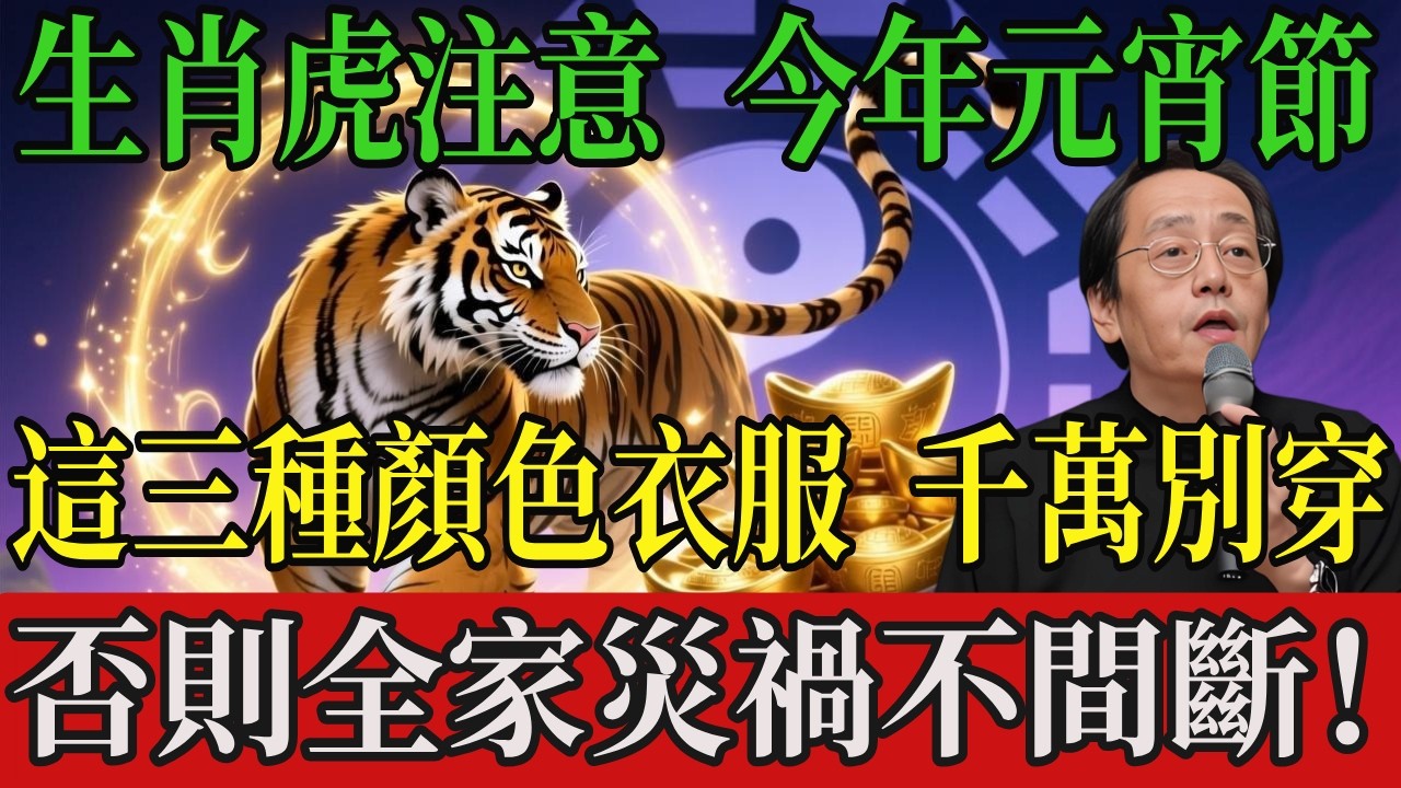 生肖虎注意  今年元宵節，這三種顏色衣服，千萬別穿，否則全家災禍不間斷！再忙也花5分鐘看看 #倪海廈 #屬虎運勢 #生肖運勢 #2026流年運勢 #命理知識 #易經 #國學智慧