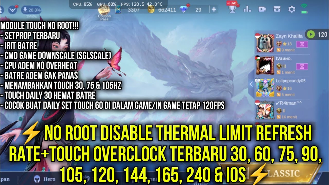 💯No Root All Game Anti Ghost Touch+Responsive+Disable Thermal Refresh Rate+Hemat Batre Unlock 120Fps
