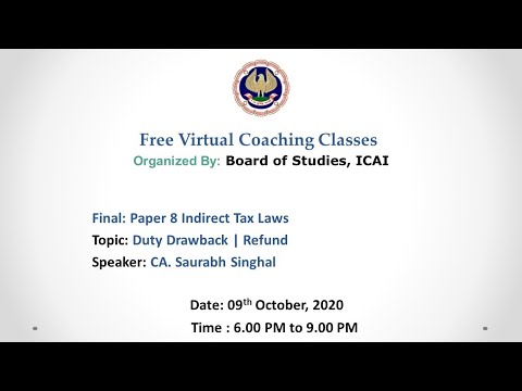 Final: Paper 8 Indirect Tax Laws: Evening session- 09.10.2020