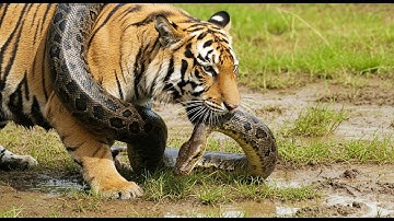 Epic Battle: Giant Python vs. Tiger & Cub - Incredible Wildlife Encounter in the Jungle!