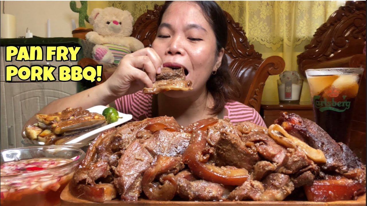 PAN FRY PORK BARBECUE | PRITONG TALONG AT BAGOONG | MUKBANG PHILIPPINES ASMR | PINOY FOOD