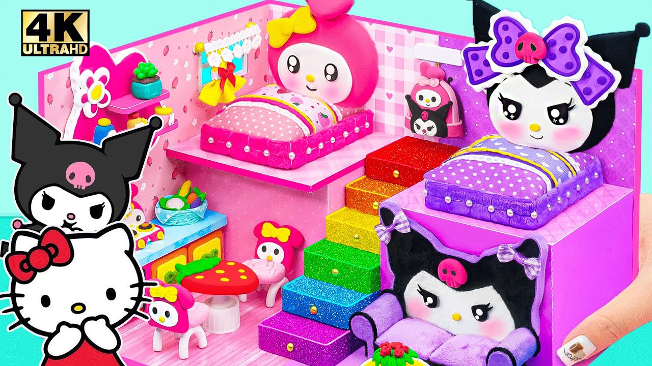 Make Pink Hello Kitty House with Cute My Melody Bedroom, Purple Room for Kuromi ❤️ DIY Mini House