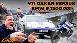 Auto vs. Motorrad: Porsche 911 Dakar mit 480 PS  der brandneuen BMW R 1300 GS mit 145 PS I GRIP