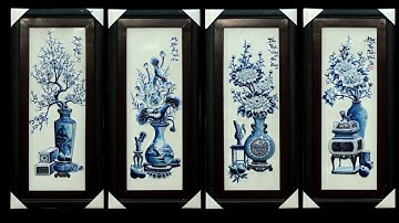 Tranh Treo Tường Đẹp - Bộ Tranh Tứ Quý Cổ Đồ Đắp Nổi Xuân Hạ Thu Đông - Tranh Gốm Bát Tràng