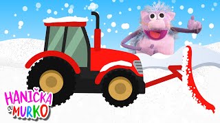 Autá - snežný pluh, ratrak, rolba - skutočné zvuky | ZIMA autá pre deti | rozprávka Hanička a Murko