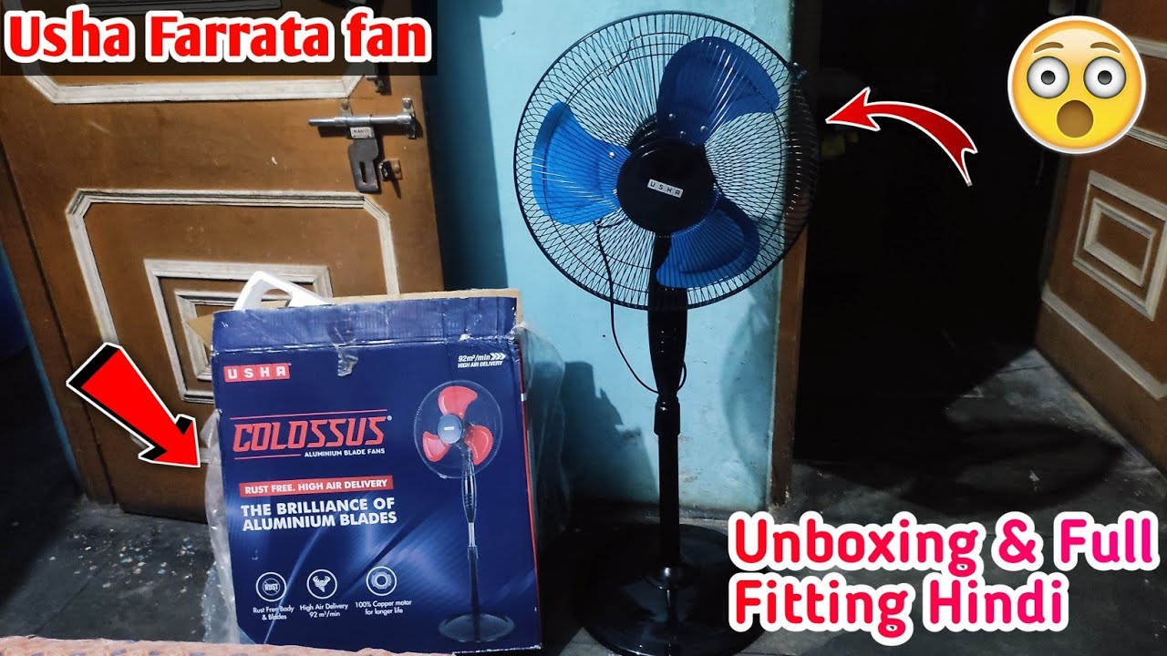 Usha Colossus pedestal rest free Farrata fan Unboxing & Full Fitting