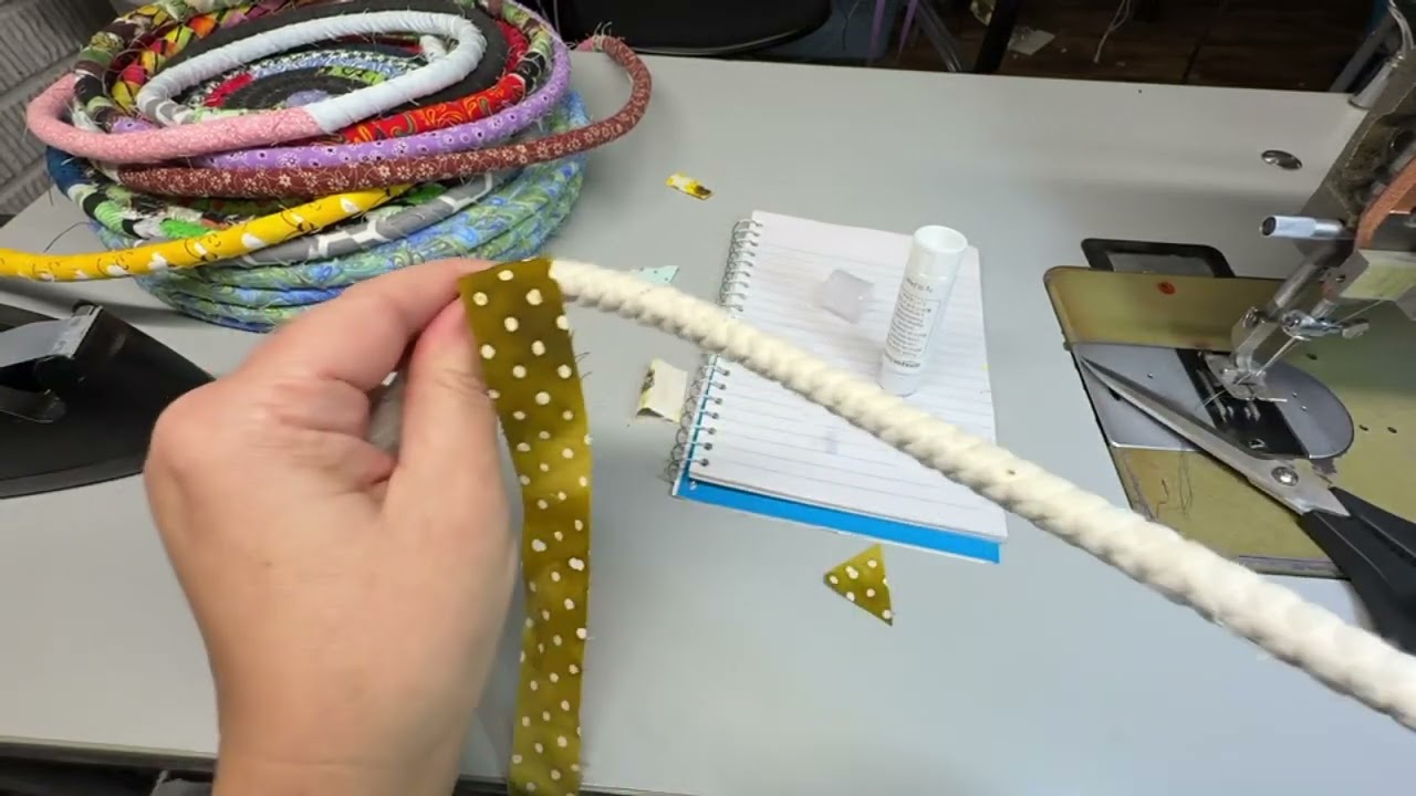 How I wrap fabric around cotton cord and make a trivet.
